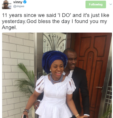 "God bless the day I found you my Angel" Footballer, Vincent Enyeama tells his wife as they celebrate their 11th wedding anniversary