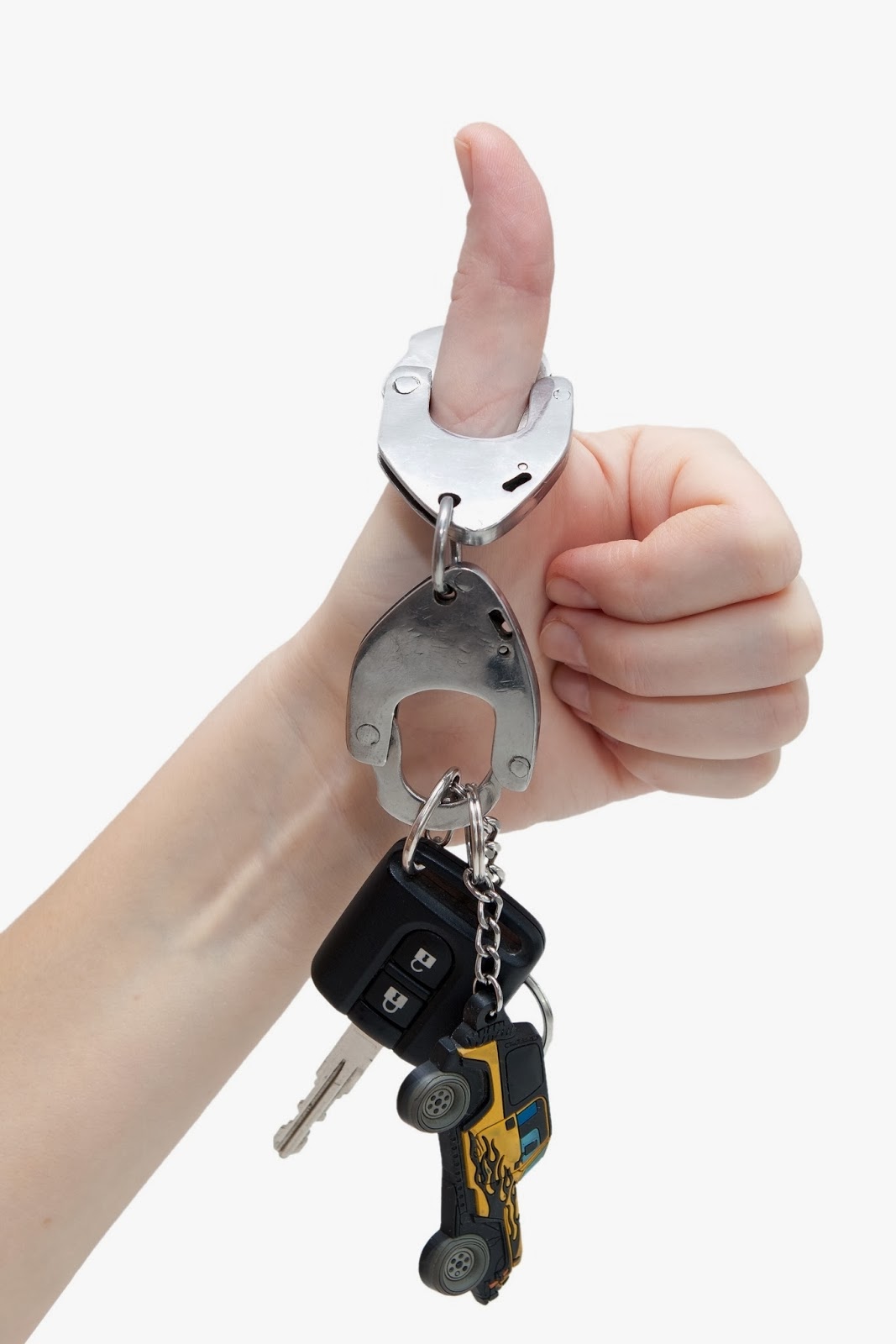 keys hanging from thumbs up