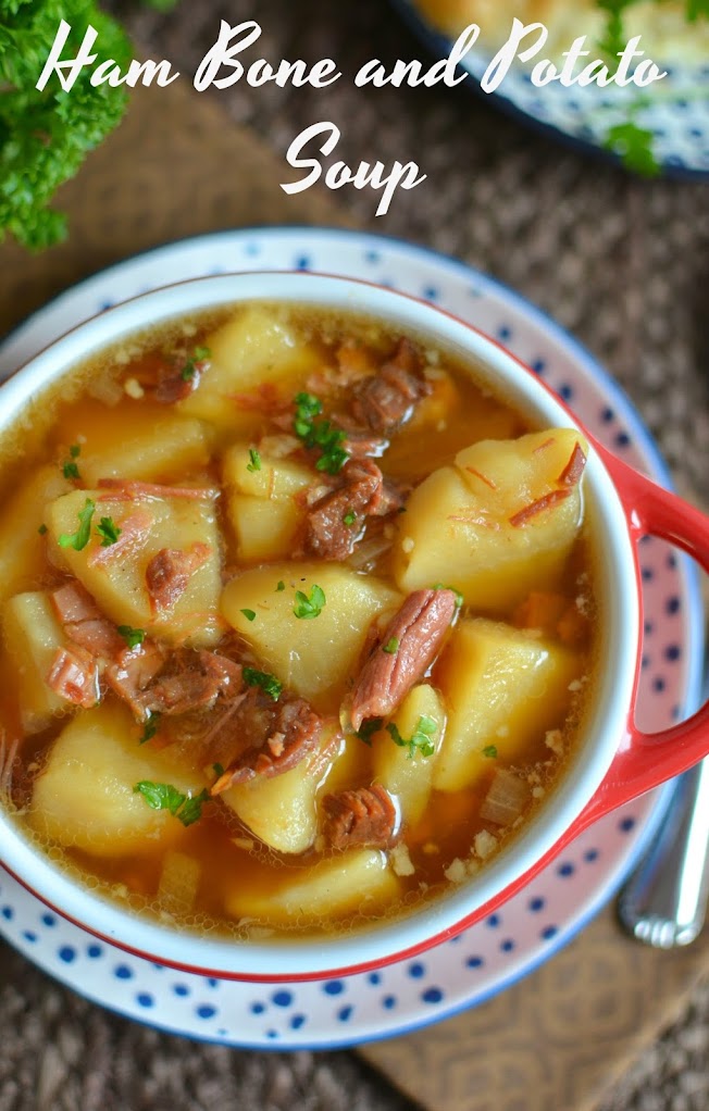This homemade soup is easy and delicious! It's a great way to use leftovers from Thanksgiving, Christmas or Easter and it will warm you up on a cold fall or winter day! Ham Bone and Potato Soup Recipe from Hot Eats and Cool Reads
