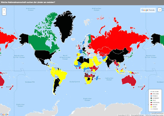 Eine Weltkarte zeigt das Suchinteresse nach den Mannschaften