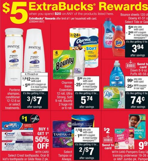 Spend $20, Get 5 ExtraBucks on Select P&G Products at CVS Pharmacy