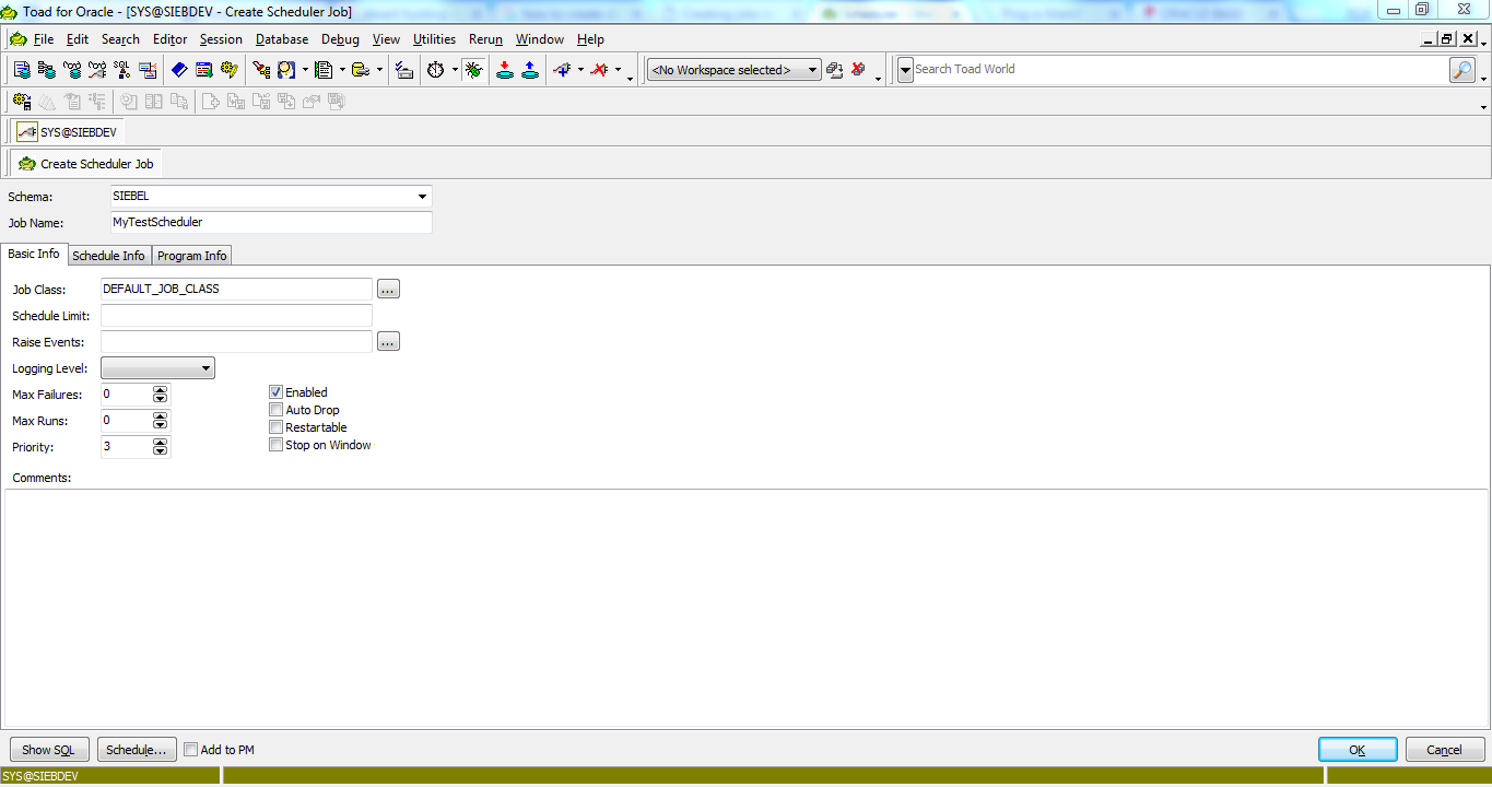 How to create a Simple Scheduler Job in Oracle Database using Toad