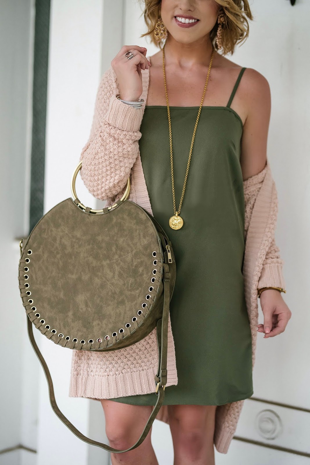 Under $40 Light Pink & $24 Olive Green Dress for Fall - Something Delightful Blog