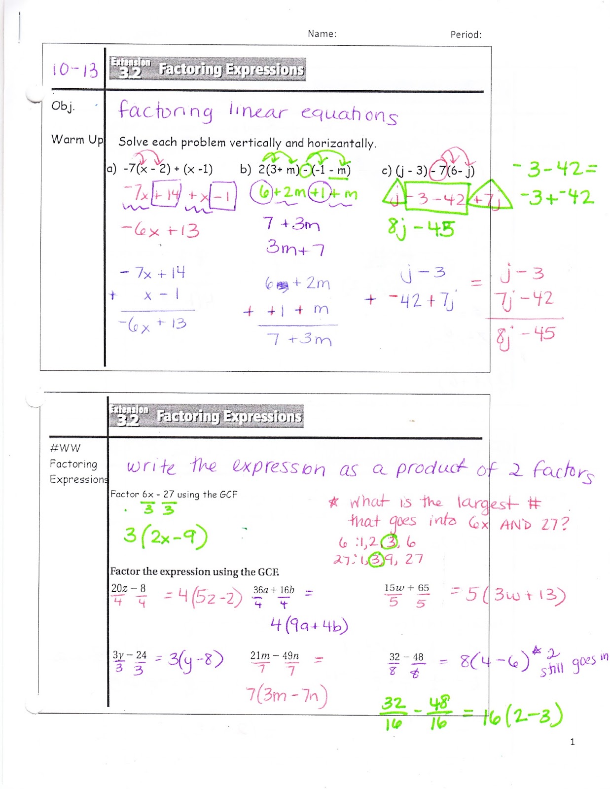Ms. Jean's Classroom Blog 3.2 Extension Factoring Expressions