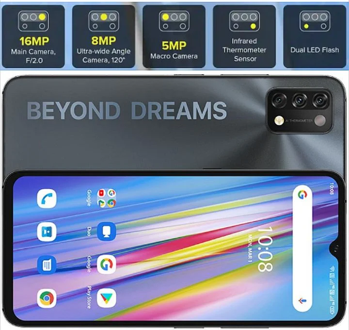 UMIDIGI A11 Beyond Dreams Phone - Specs: 5150mAh Battery, 8Core, 128GB ROM, 4GB RAM, 6.53Inch Screen, 4Cams, AI Face Unlock, Fingerprint Scanner..