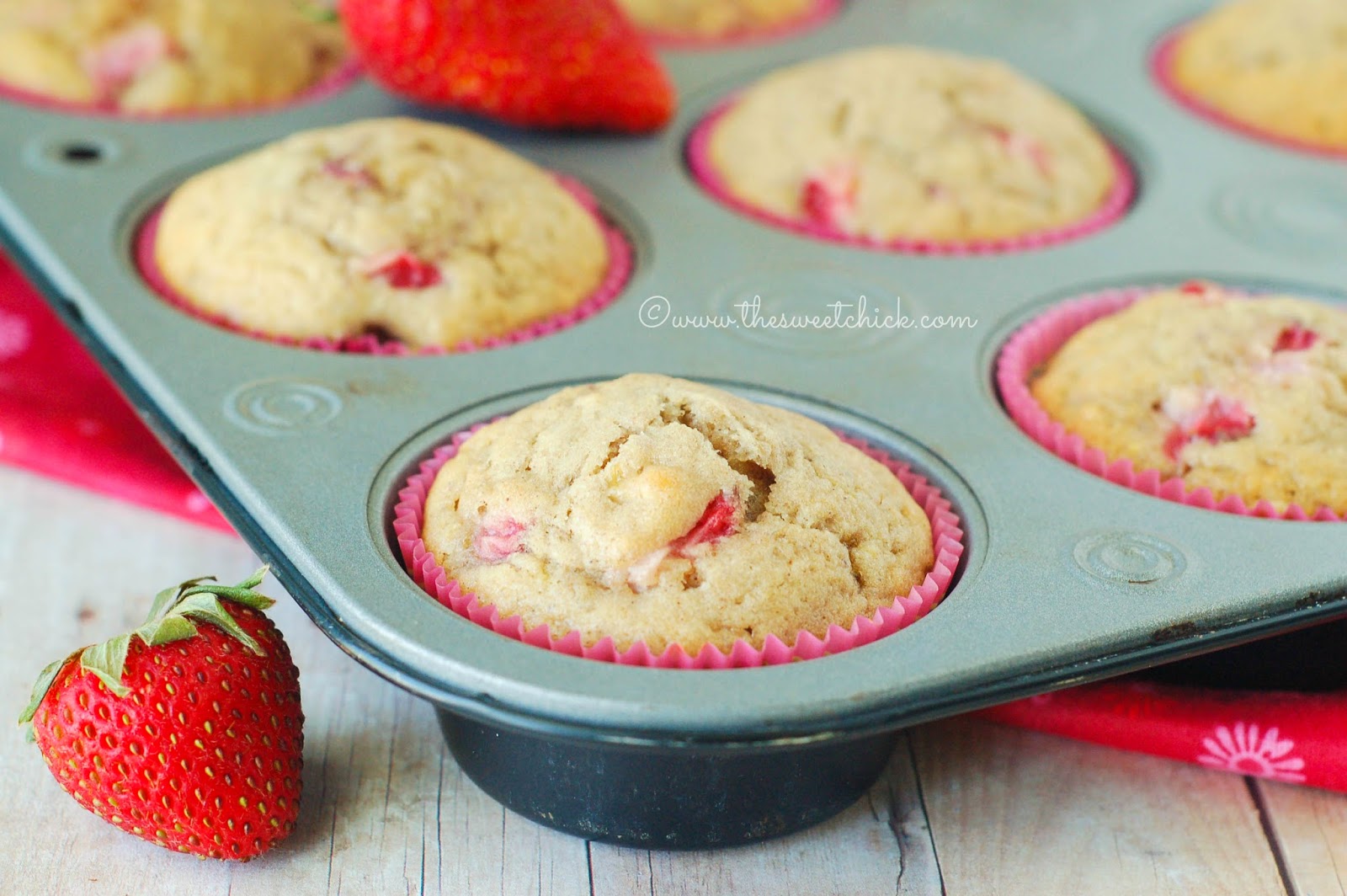 Strawberry Coconut Banana Muffins @www.thesweetchick.com