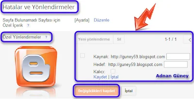 Blogger hatalar ve yönlendirmeler