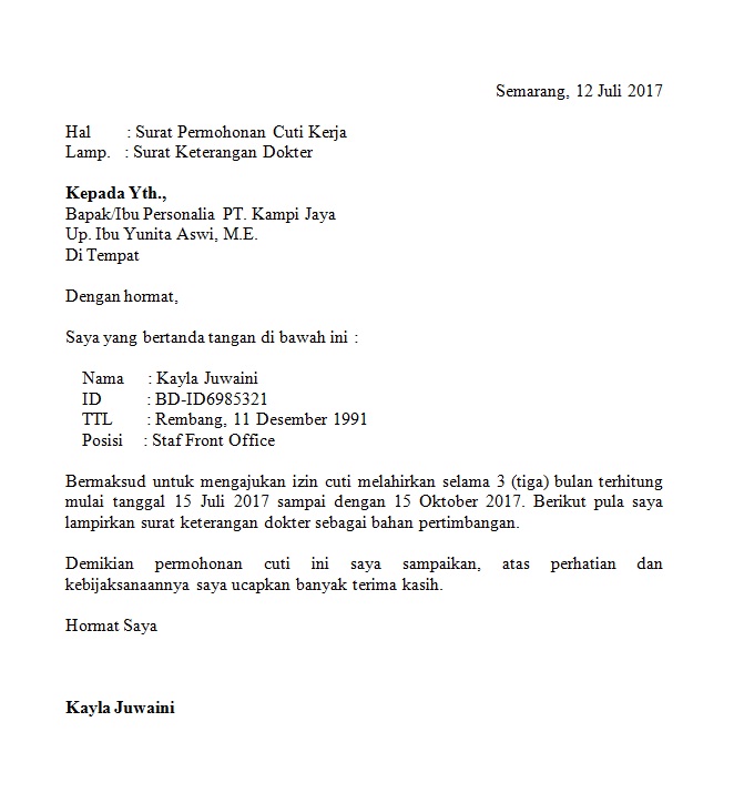 Contoh Surat Keterangan Cuti Melahirkan Kumpulan Ilmu Dan