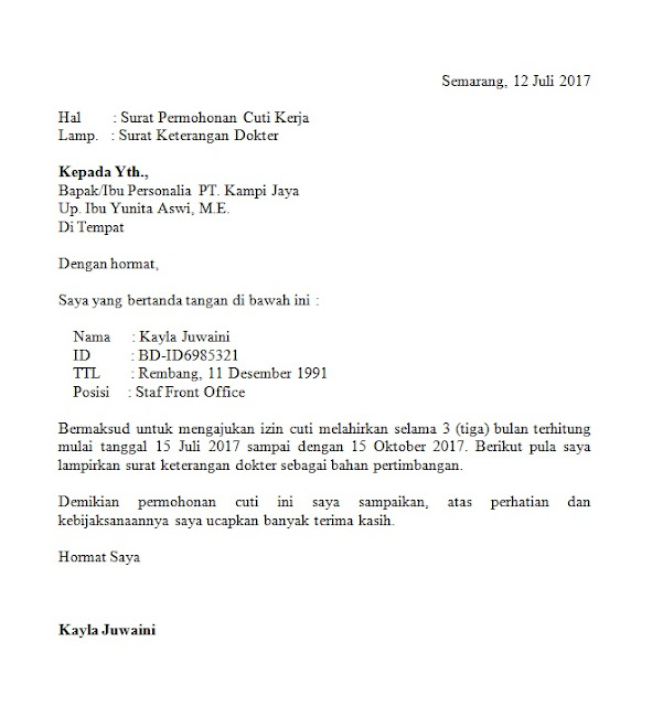 Contoh Surat Cuti Melahirkan Yang Baik Berbagi Berbagai Cara