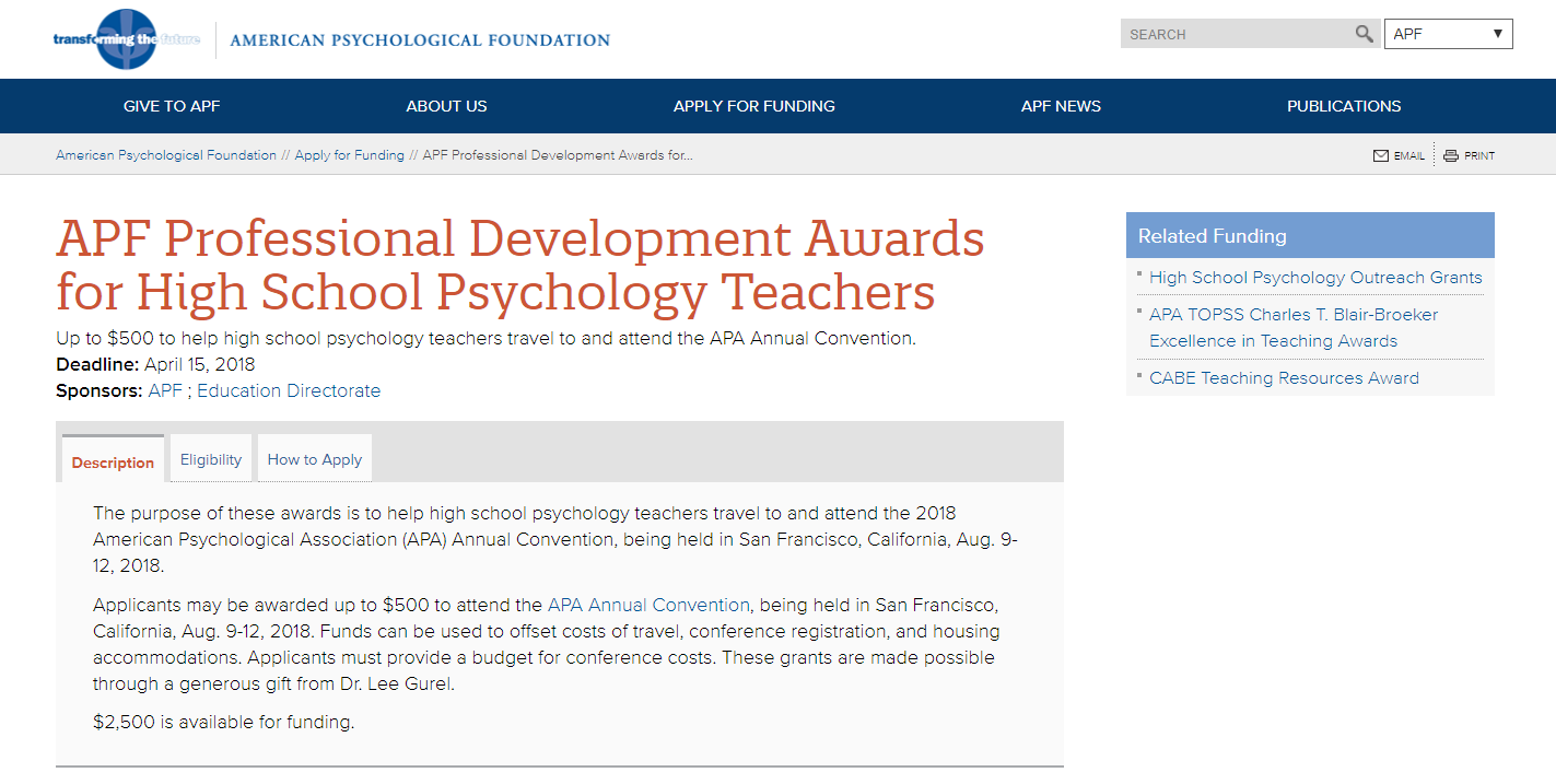 Teaching High School Psychology American Psychological Foundation (APF