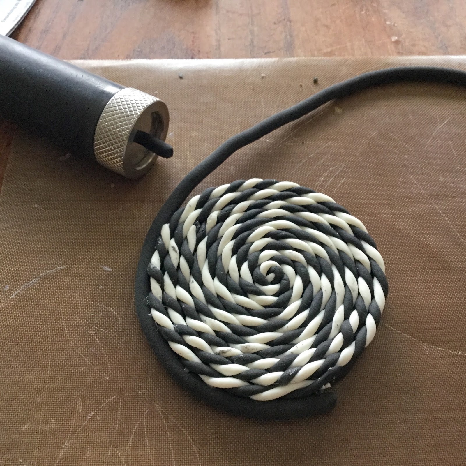 Black & White Twisted Coil Polymer Clay Pendant