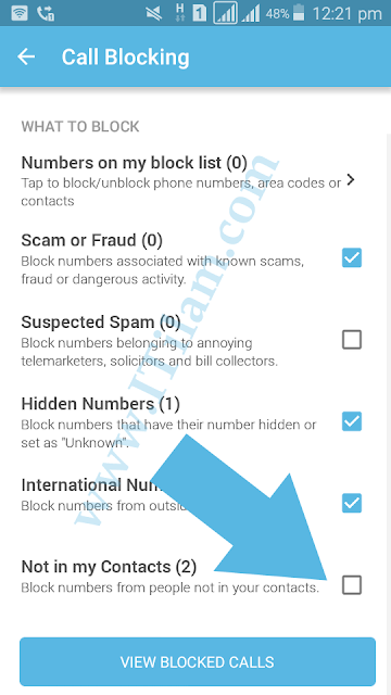 I want to block all unsaved number calling on my cell phone