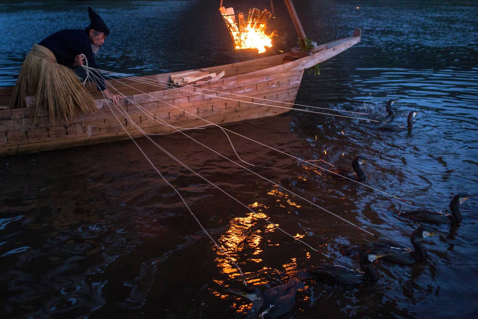 Ловить рыбу ночью. Рыбалка с бакланами в Японии. Ловля рыбы с бакланами в Китае. Японский Рыбак. Рыболовство в древности.