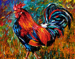abstract farm animal rooster painting debra hurd paintings palette knife jazz breeze afternoon painters