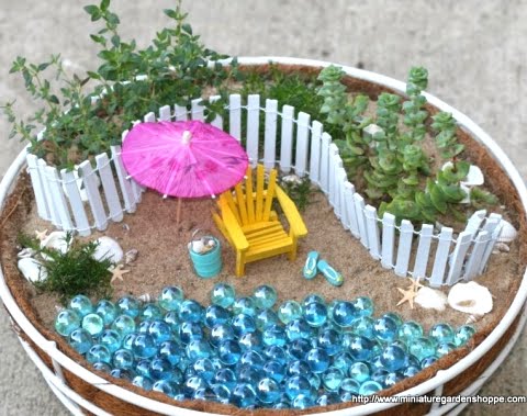 Miniature Gardens With A Beach Theme In Pots And Baskets Coastal