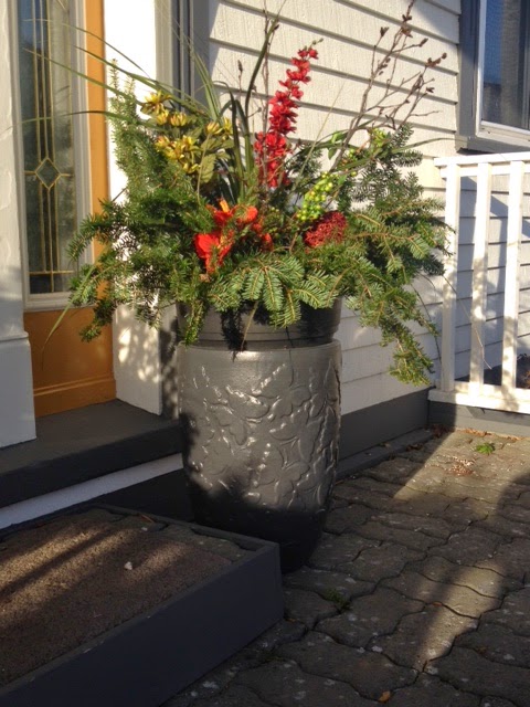 Christmas planter, red flowers