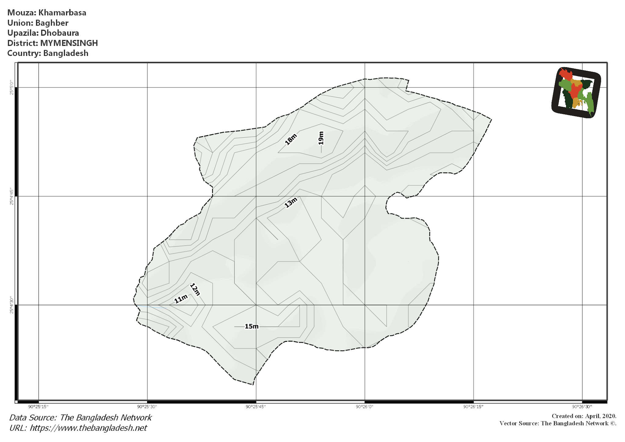 Map of Khamarbasa Mouza of Dhobaura Upazila, MYMENSINGH, Bangladesh.