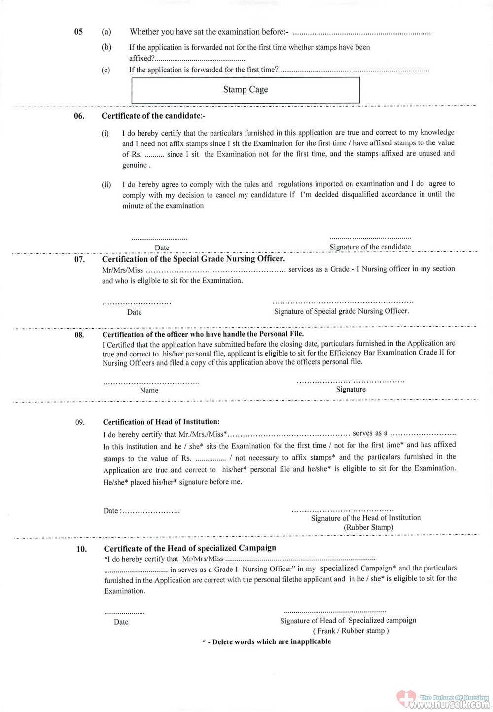 Efficiency Bar Examination for Grade I Nursing Offices