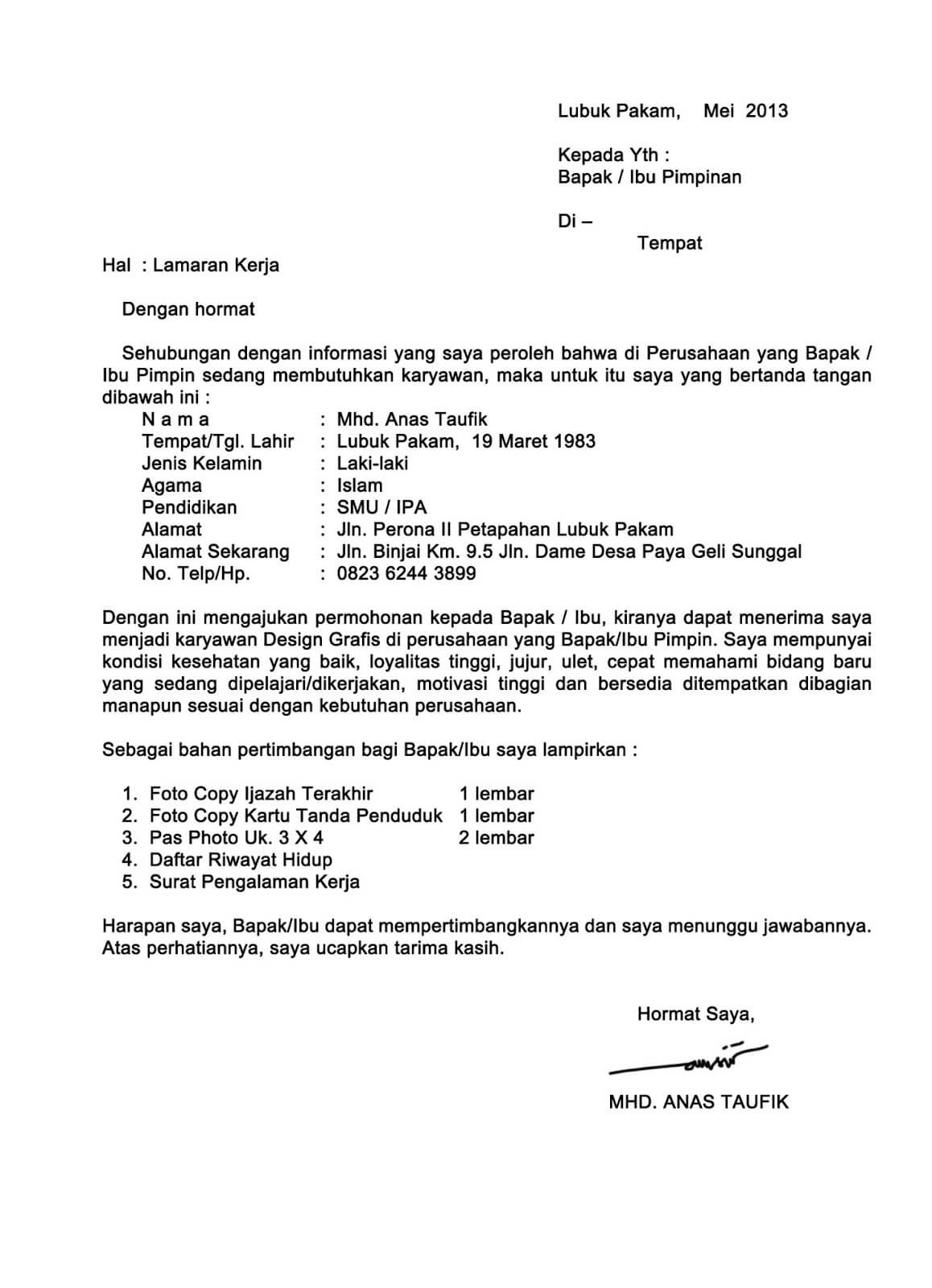 Surat Lamaran Kerja Xls