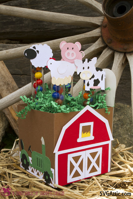 Barn box with cow, pig, sheep, and chicken