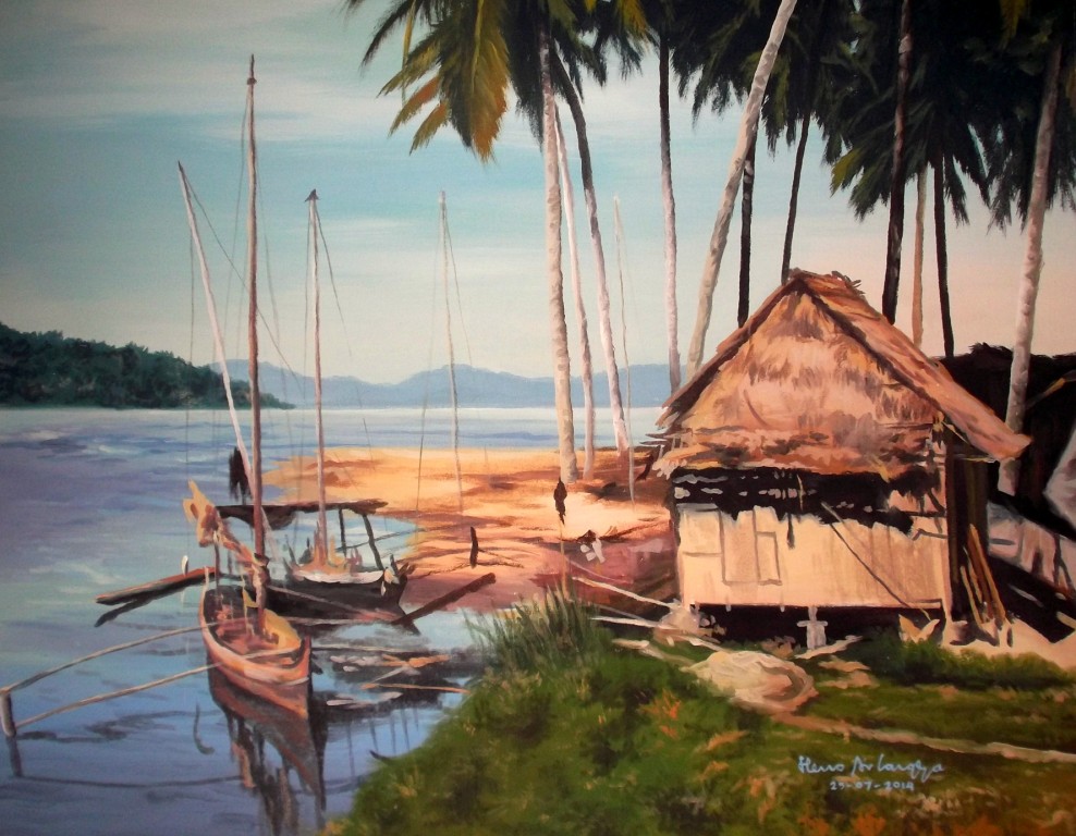 Lukisan Pemandangan Waktu Senja Di Kampung Nelayan Cikimm com
