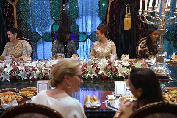 Princess Lalla Salma,  Michelle Obama, Malia Obama and Sasha Obama, Princess Lalla Meryem attend a dinner at Royal Palace.