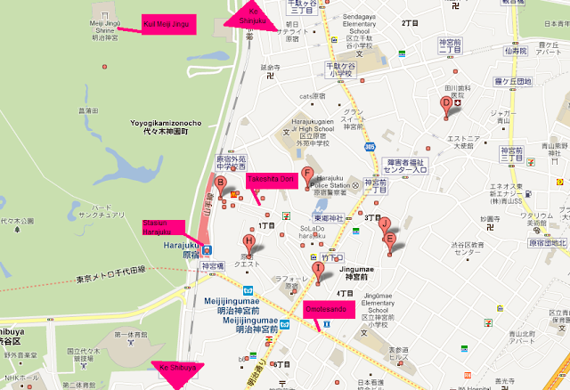 Harajuku map, shibuya, shinjuku, meiji jingu, yoyogi park
