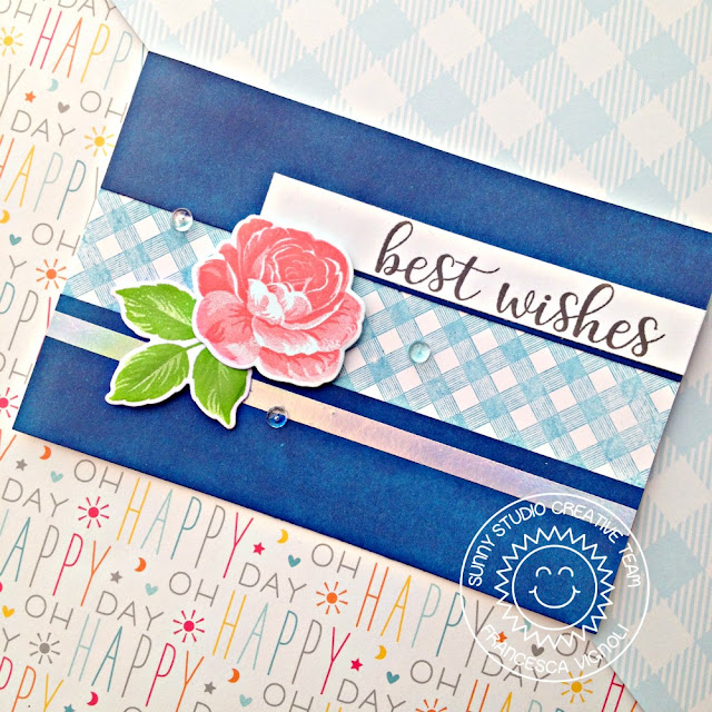 Sunny Studio Stamps: Everything's Rosy Everyday Greetings Background Basics Best Wishes Card by Franci Vignoli