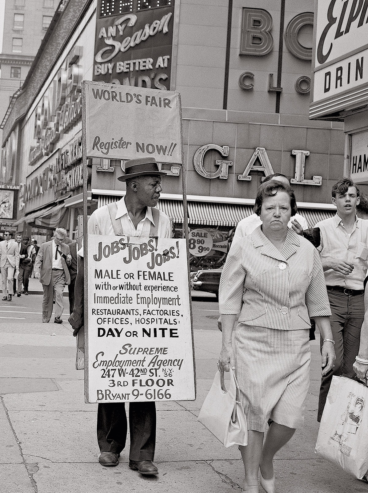 "Jobs! Jobs! Jobs!" Theater District, New York, ca. 1960s vintage