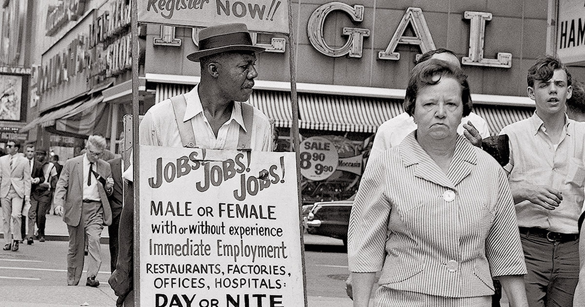 "Jobs! Jobs! Jobs!" Theater District, New York, ca. 1960s vintage