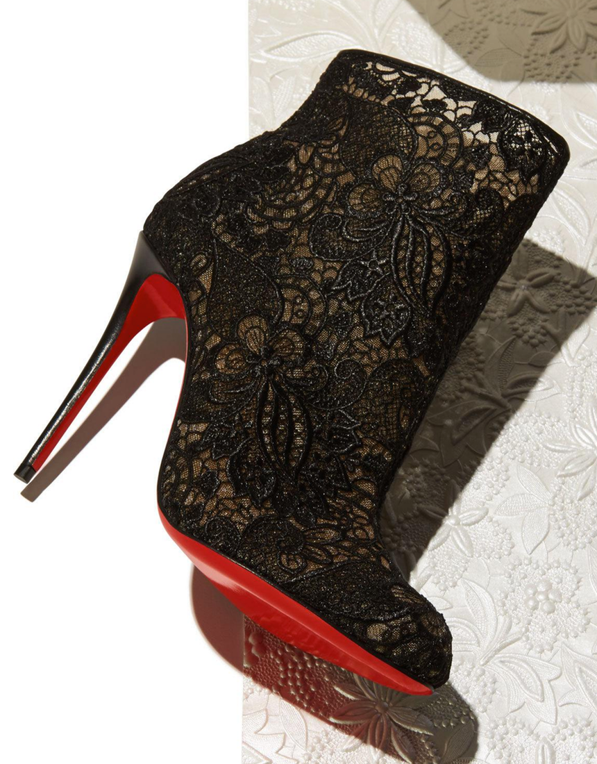 Christian Louboutin Miss Tennis Net Lace Red Sole Bootie, Black