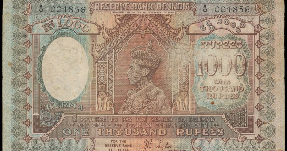 1000 rupees 1939 Reserve Bank of India banknote for Burma|World ...