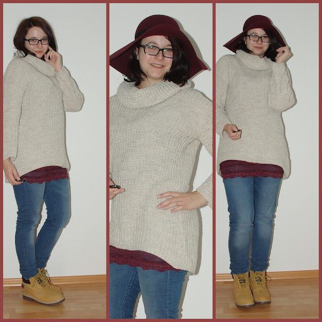 [Fashion] Lace and knitted Sweater with jeans and hat - Last cold weather outfit! 