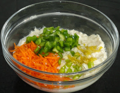 vegetables and ginger added for rava dhokla