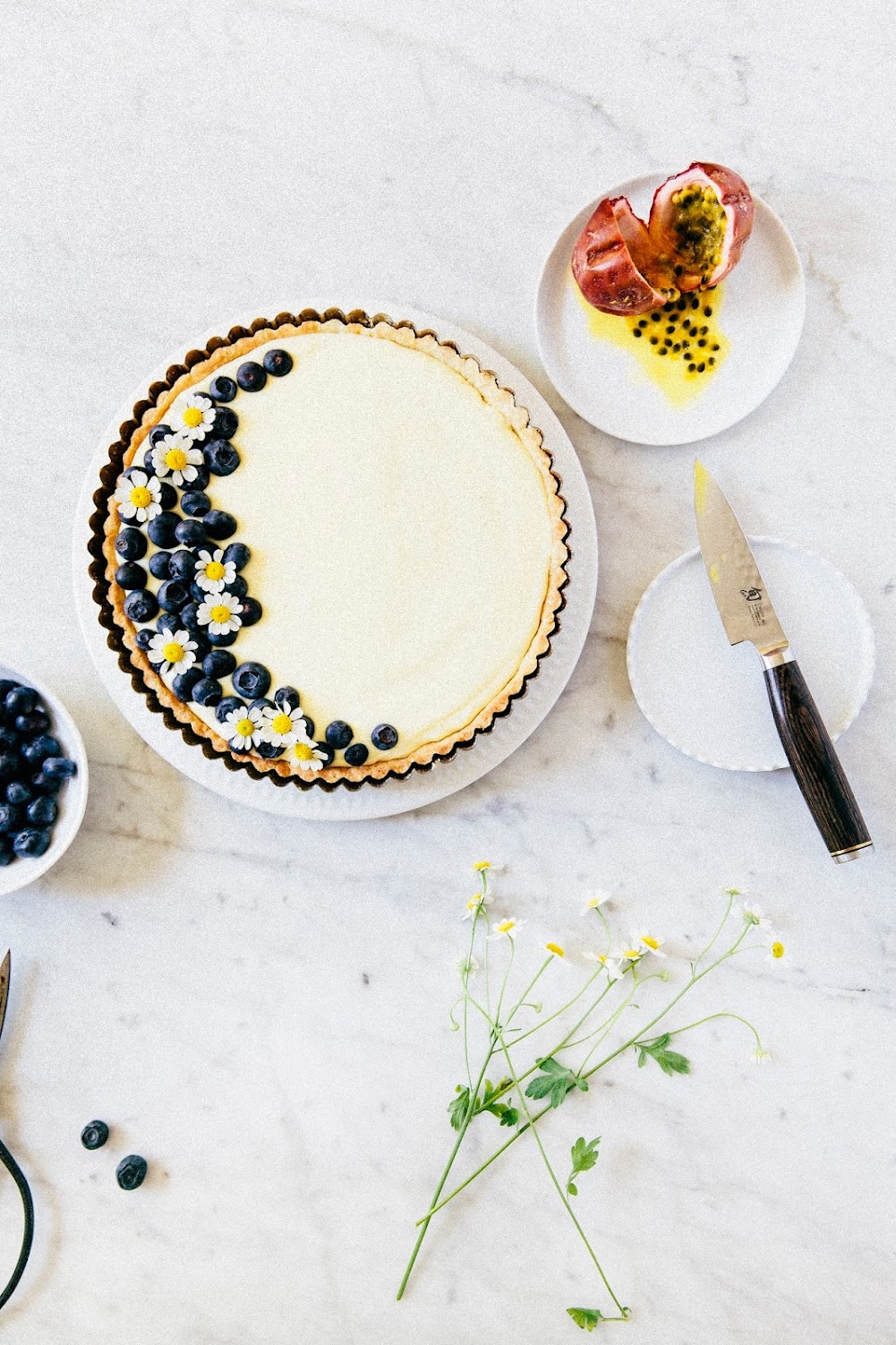 passionfruit and blueberry cream tart