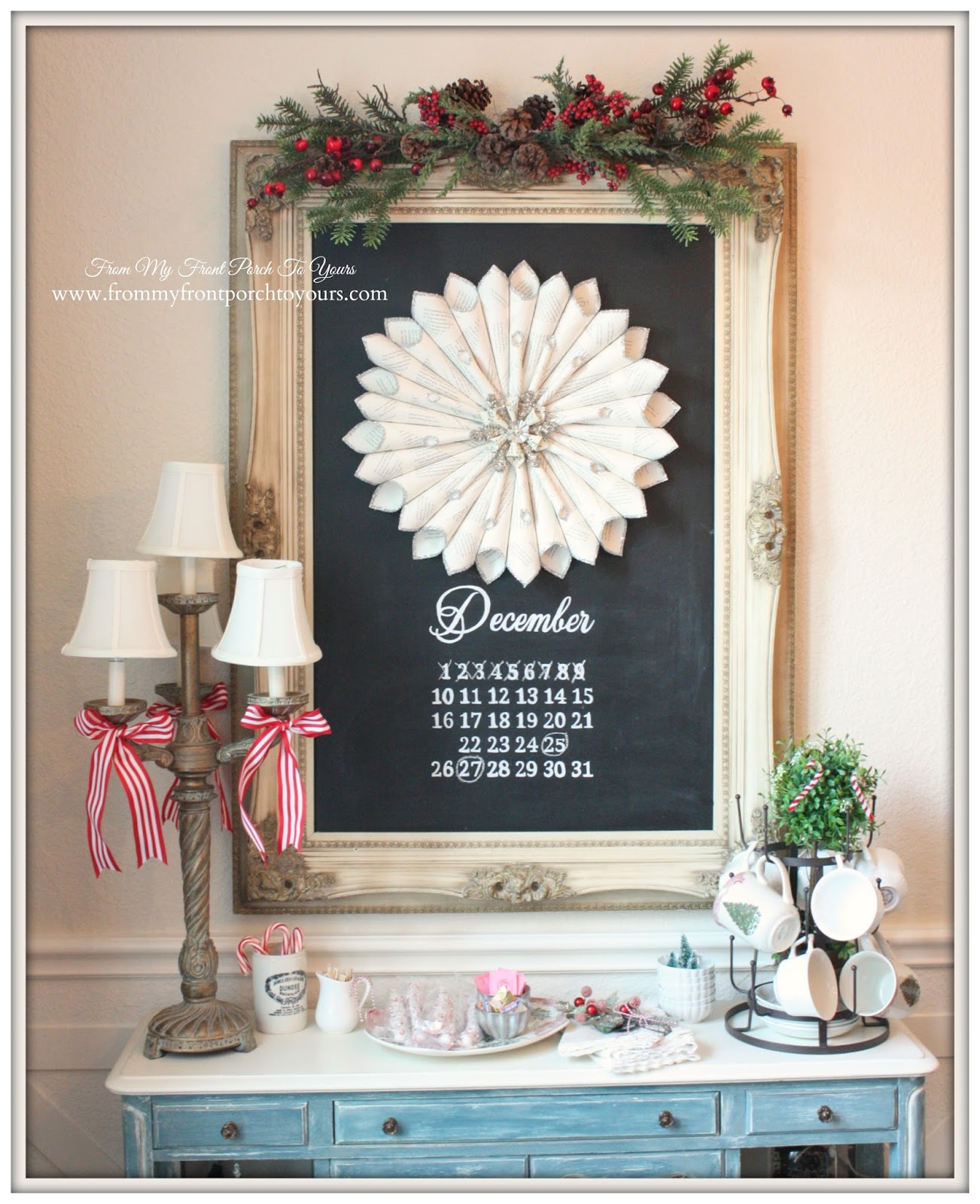 Dining Room Chalkboard-French Farmhouse Vintage Christmas Dining Room- From My Front Porch To Yours