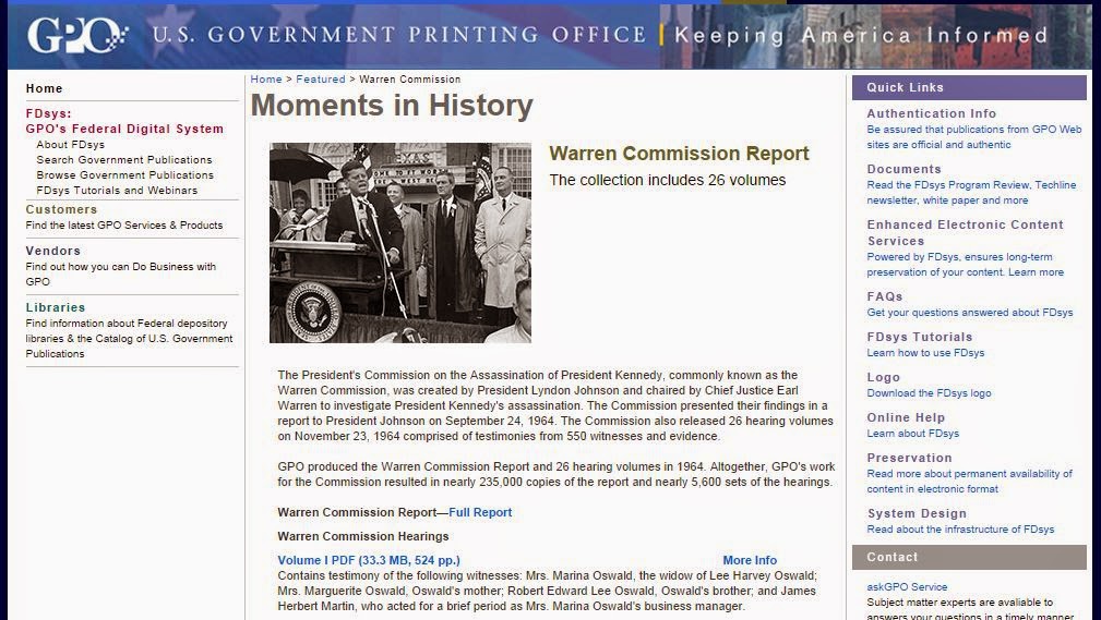 UpFront with NGS Digital Version of Entire Warren Commission Report
