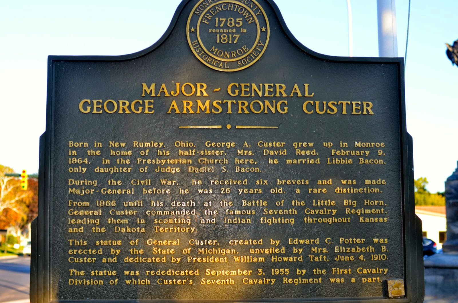 RVing Beach Bums: River Raisin Battlefield and Custer's Statue, Monroe, MI