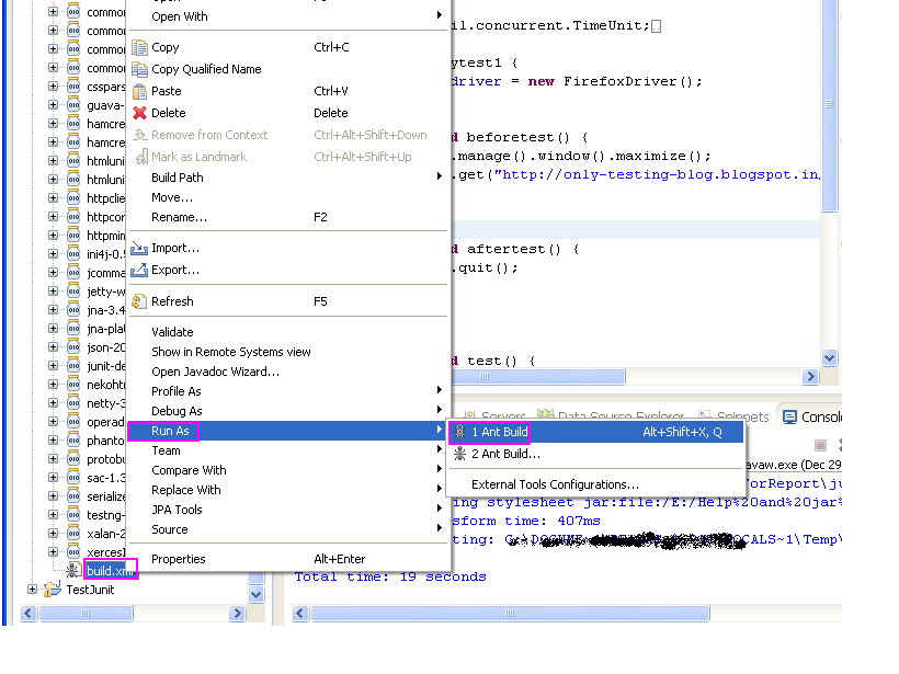Generate webdriver test report in HTML by running build xml file Part 3