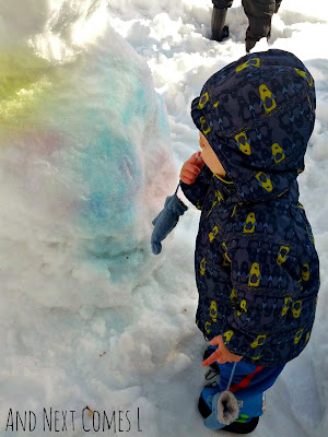 Spray Painted Snowman: A fun winter activity for kids from And Next Comes L