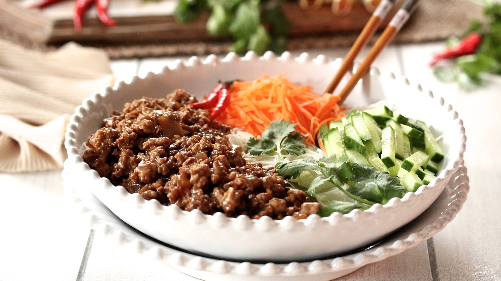 VIETNAMESE GROUND PORK RICE NOODLE BOWL In Good Flavor Great