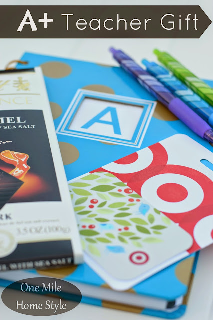 A+ Teacher Appreciation Gift | One Mile Home Style - journal, pens, chocolate and gift card