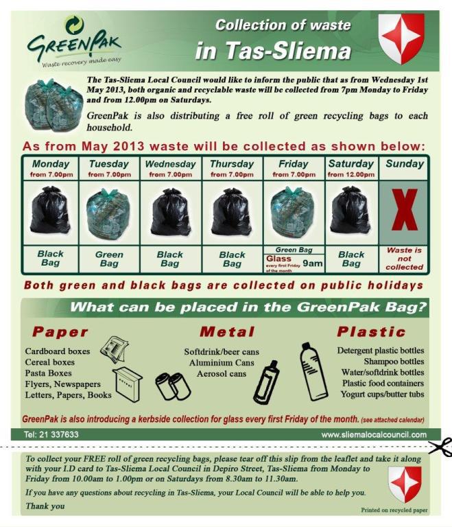 Sliema News Waste collection in Sliema new system as from 1 May