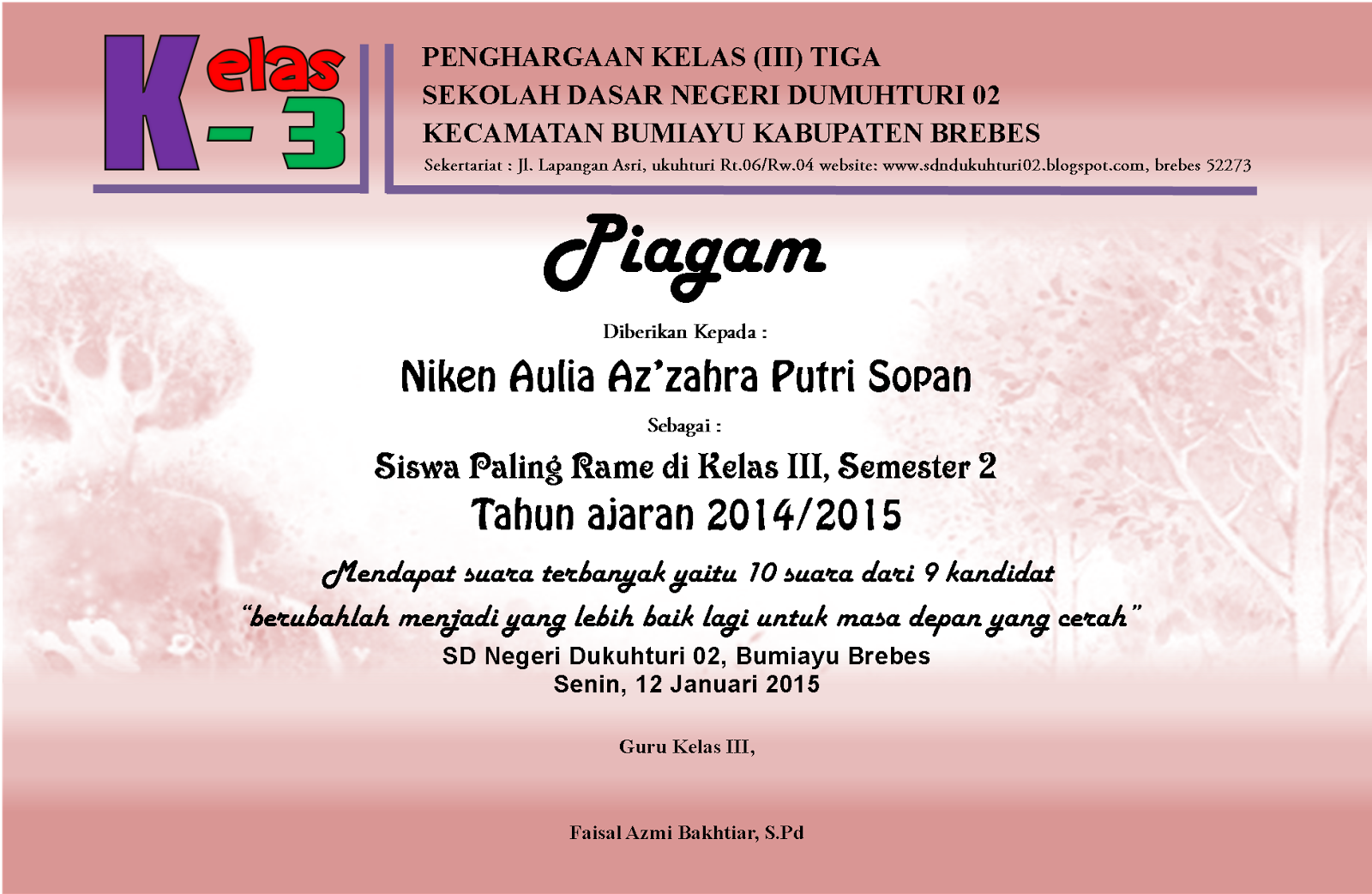 Contoh Piagam Penghargaan Juara Kelas Contoh Piagam Osis