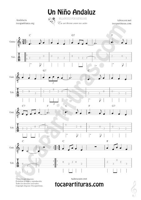  Un Niño Andaluz Tablature Guitar Sheet Music with chords 