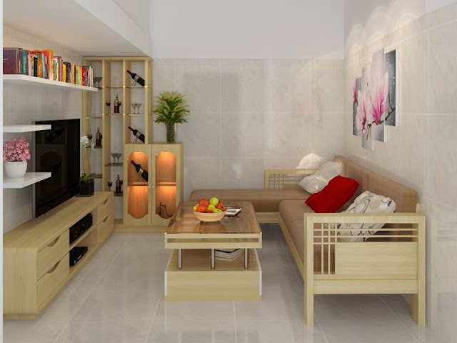 Hình ảnh cho mẫu bàn ghế sofa phòng khách nhỏ với chất liệu gỗ hiện đại cho phòng khách nhỏ hẹp