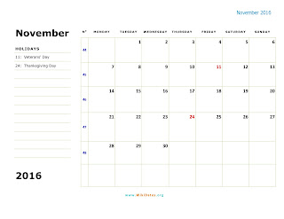 Free Printable Calendar November 2016