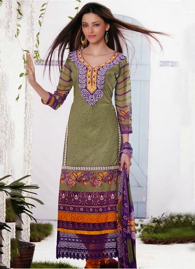 Printed Pakistani Cotton Suits Cotton Shalwar Kameez Designs 2014-2015