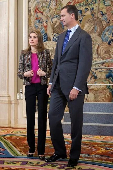 Prince Felipe and Princess Letizia of Spain attended several audiences at the Zarzuela Palace in Madrid