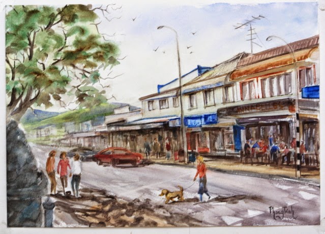 Wonderful Watercolor Outdoor Painting of St Heliers, Auckland Historic 